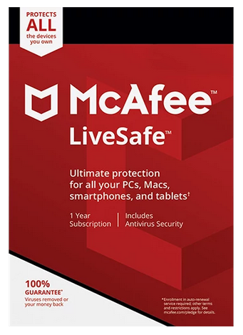 Mcafee Livesafe 1 User Unlimited Devices 1 Year EN Product Key